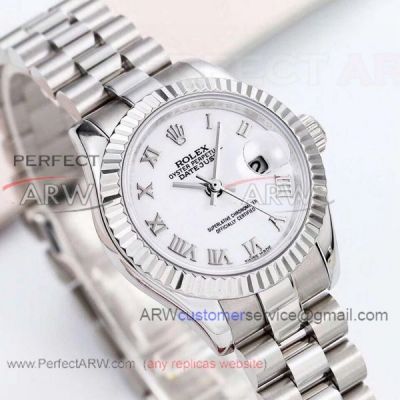 Perfect Replica Rolex Datejust Oyster Perpetual Stainless Steel Fluted Bezel President Band 28mm Women's Watch